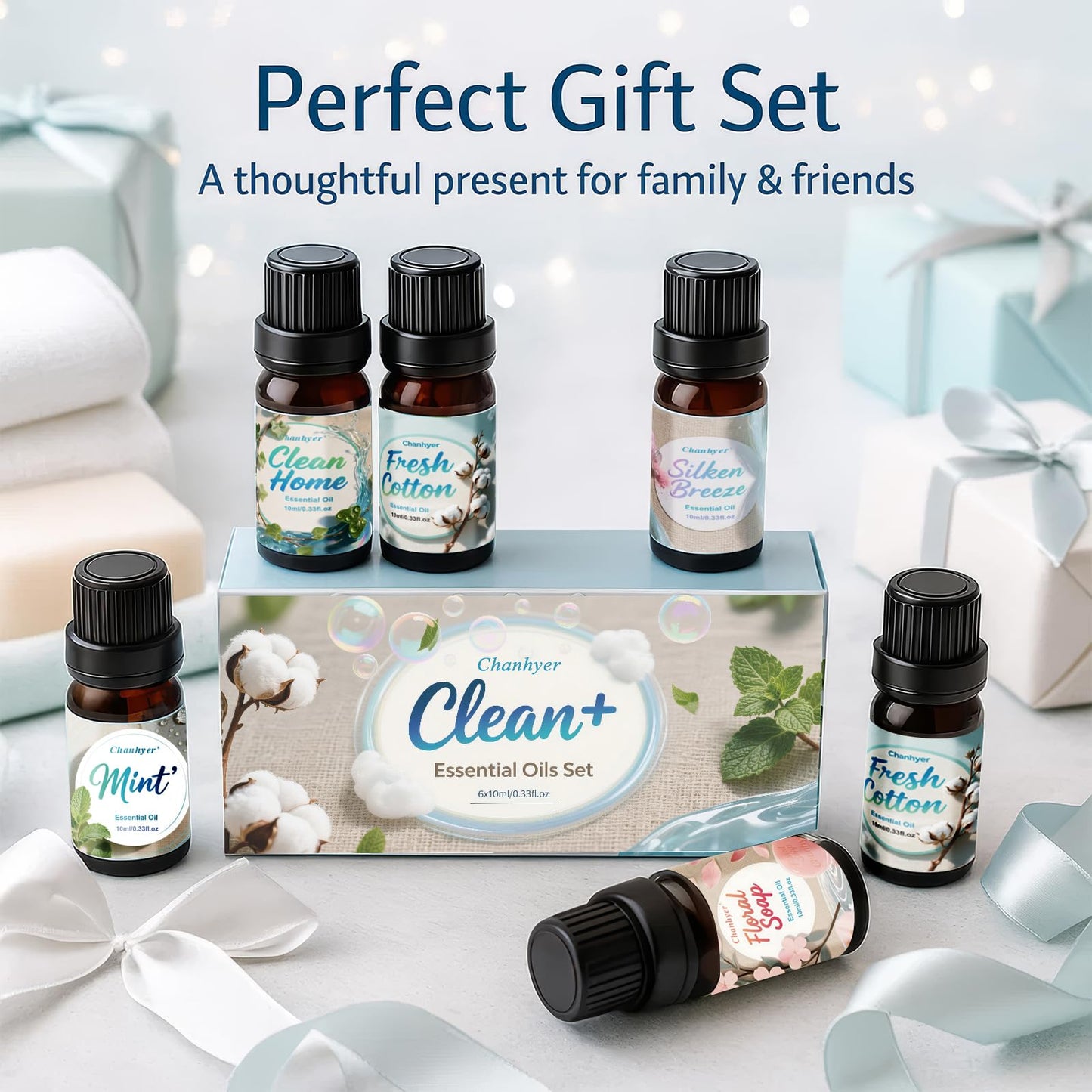 Clean Essential Oils Set 6x10ml – Fresh Linen, Mint, Clean Home