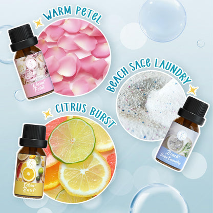 Clean Essential Oils Set 6x10ml – Diffuser Gift Set (Beach Sage, Citrus Burst, Lavender Fields, Fresh Linen, Warm Petals, Fresh Cotton)