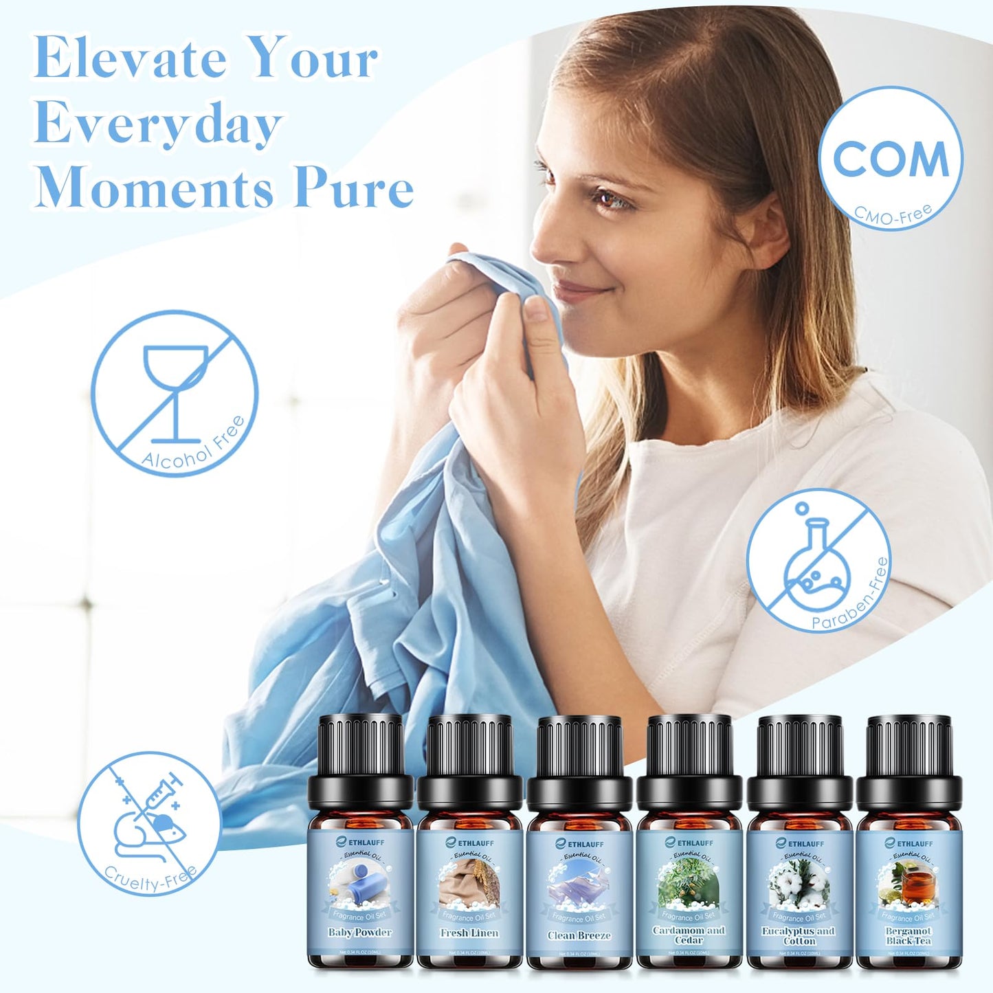 Clean Essential Oils Set – 6 Pack for Diffusers & Laundry