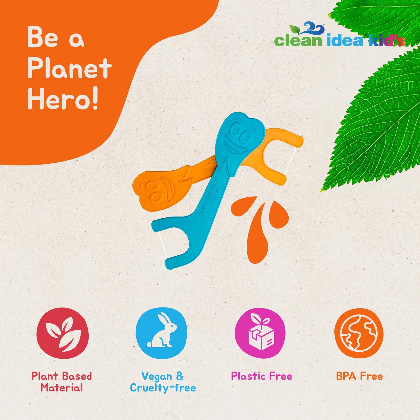 Clean Idea Kids EcoFlossers 200ct: Easy to Hold Biodegradable Floss Picks