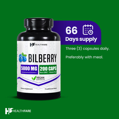 Healthfare Bilberry Eye Supplement - 5000mg Extract | Vision & Eye Health