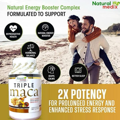 Natural Medix Premium Triple Maca – Black, Red & Yellow Maca for Vitality & Endurance | 100% Natural