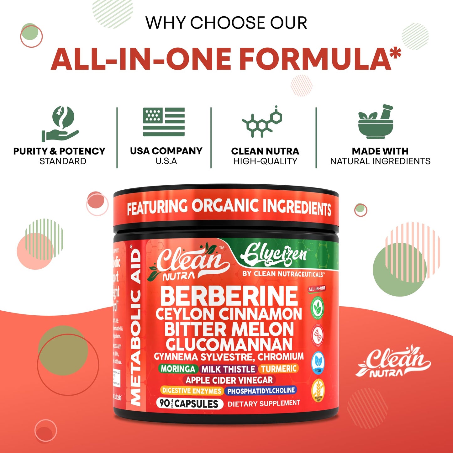 Clean Nutra Berberine & Cinnamon with Digestive Enzymes - 90 Capsules