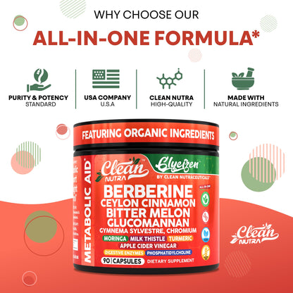 Clean Nutra Berberine & Cinnamon with Digestive Enzymes - 90 Capsules