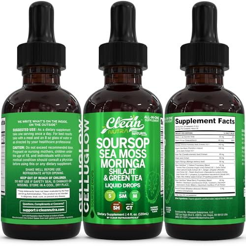 Clean Nutra CelluGlow Liquid Drops – Soursop, Sea Moss, Moringa (120 mL) Raspberry Lemonade