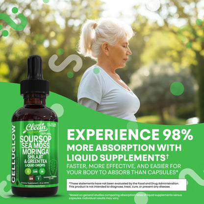 Clean Nutra CelluGlow Liquid Drops – Soursop, Sea Moss, Moringa (120 mL) Raspberry Lemonade