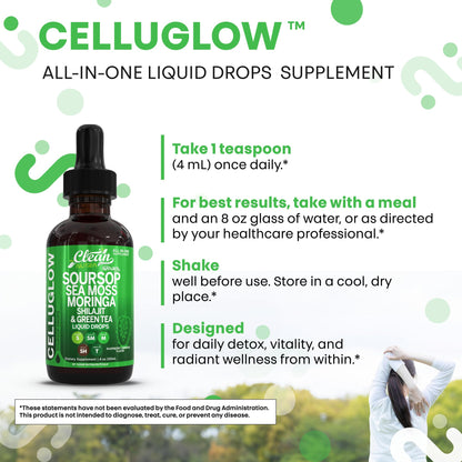 Clean Nutra CelluGlow Liquid Drops – Soursop, Sea Moss, Moringa (120 mL) Raspberry Lemonade