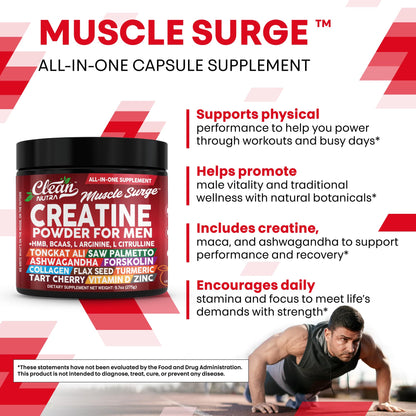 Clean Nutra Creatine Powder for Men – HMB, BCAA, L-Arginine & L-Citrulline | Preworkout