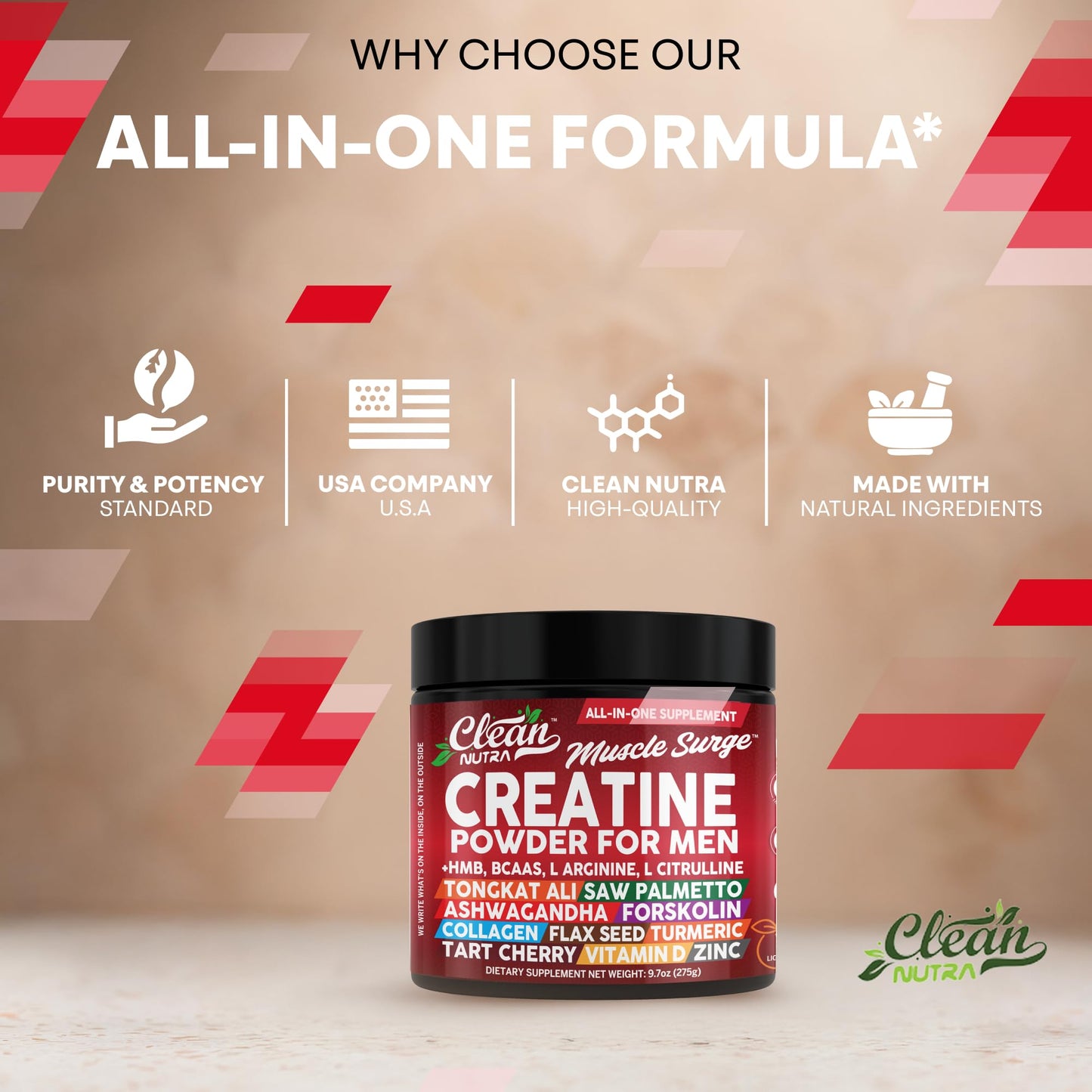 Clean Nutra Creatine Powder for Men – HMB, BCAA, L-Arginine & L-Citrulline | Preworkout