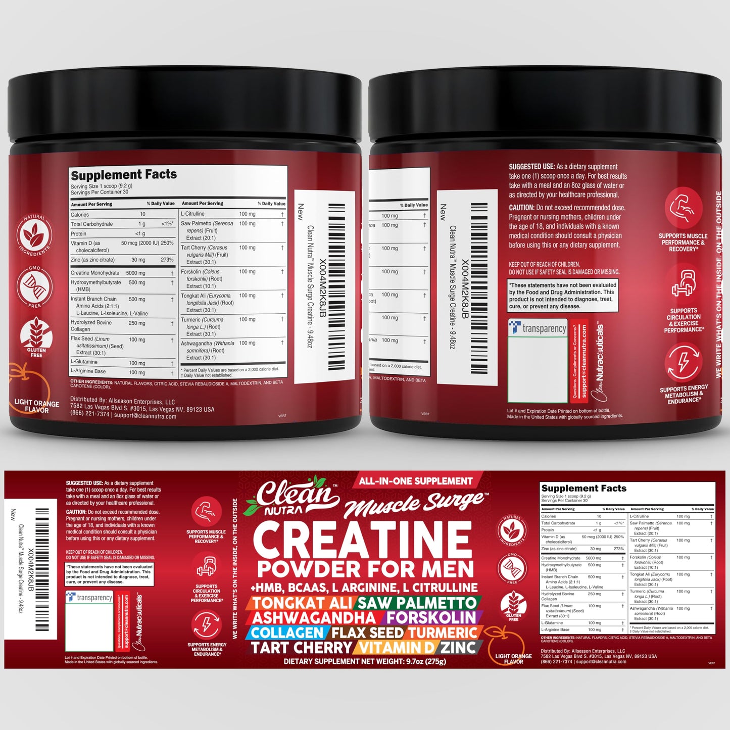 Clean Nutra Creatine Powder for Men – HMB, BCAA, L-Arginine & L-Citrulline | Preworkout