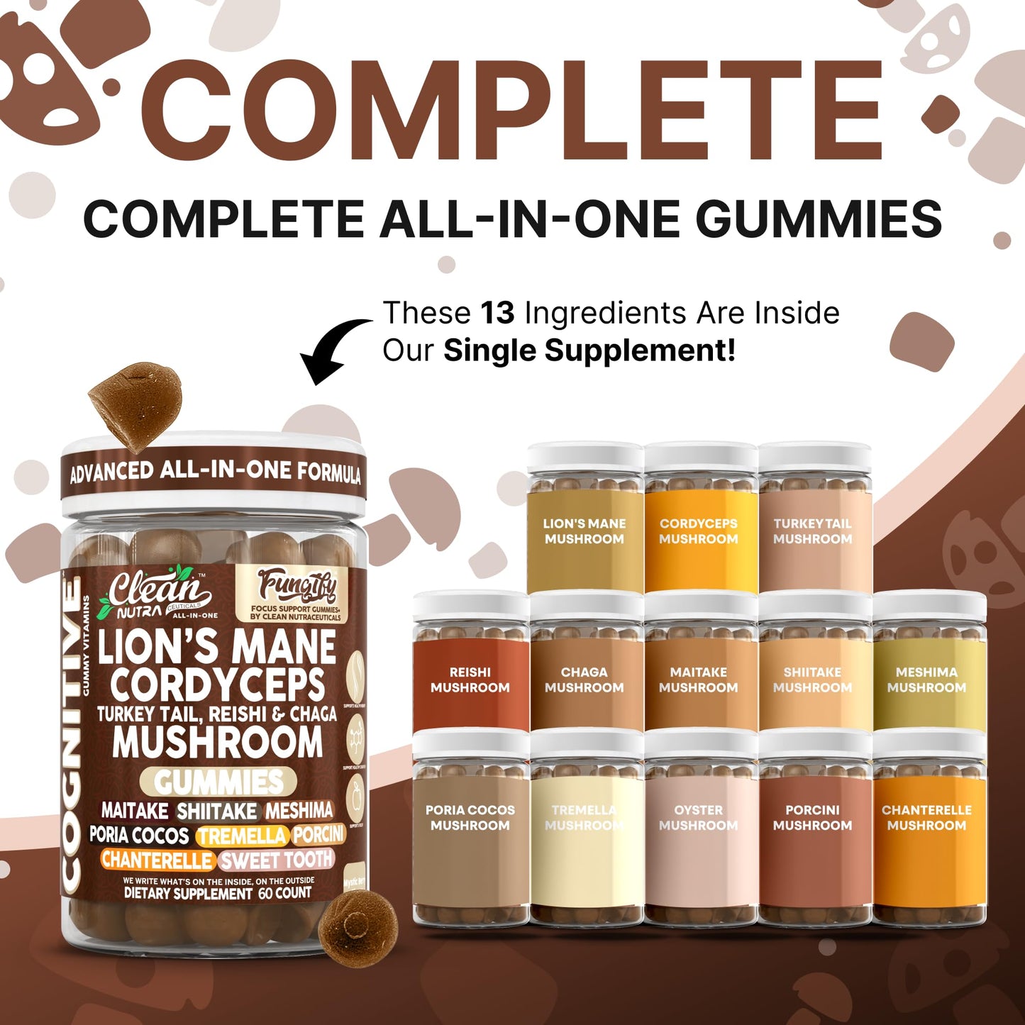 Clean Nutra Lions Mane Gummies — Memory & Focus with Cordyceps, Reishi & Immune Support