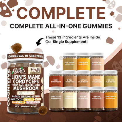 Clean Nutra Lions Mane Gummies — Memory & Focus with Cordyceps, Reishi & Immune Support