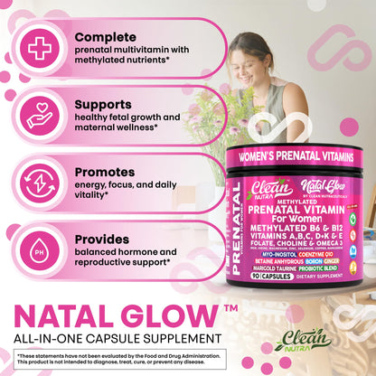 Clean Nutra Methylated Prenatal Vitamin for Women – Prenatal Vitamins with B6, B12, Folate & Omega-3