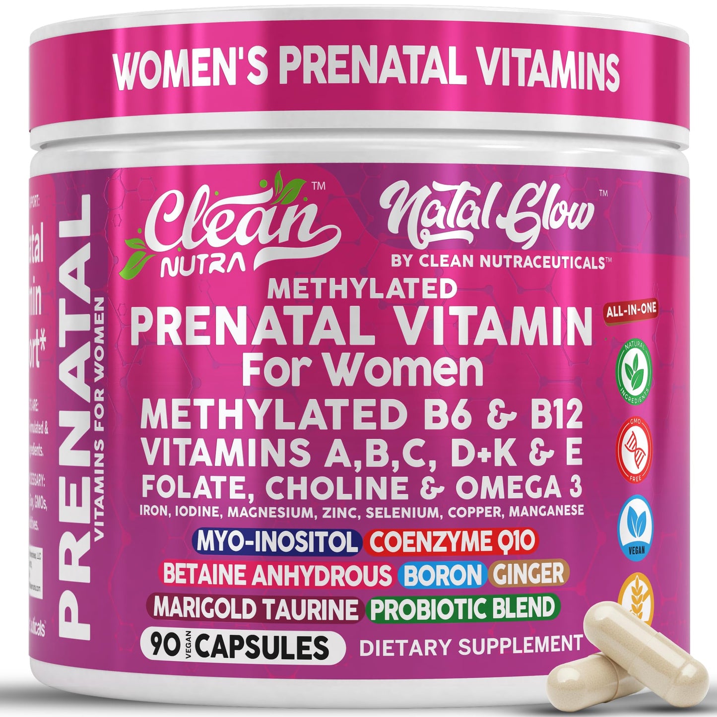 Clean Nutra Methylated Prenatal Vitamin for Women – Prenatal Vitamins with B6, B12, Folate & Omega-3