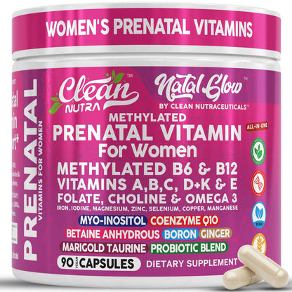 Clean Nutra Methylated Prenatal Vitamin for Women – Prenatal Vitamins with B6, B12, Folate & Omega-3