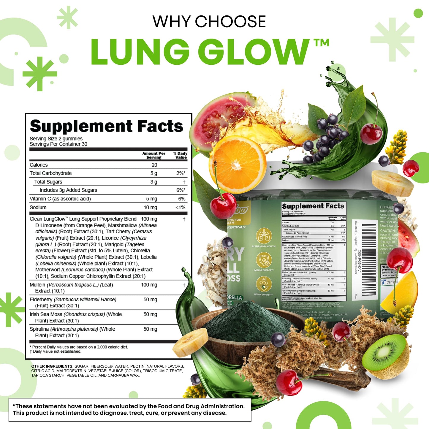 Clean Nutra Mullein Gummies for Lung Health – Elderberry, Sea Moss & Spirulina