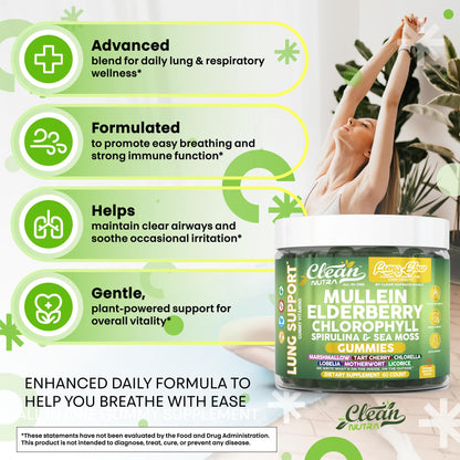 Clean Nutra Mullein Gummies for Lung Health – Elderberry, Sea Moss & Spirulina