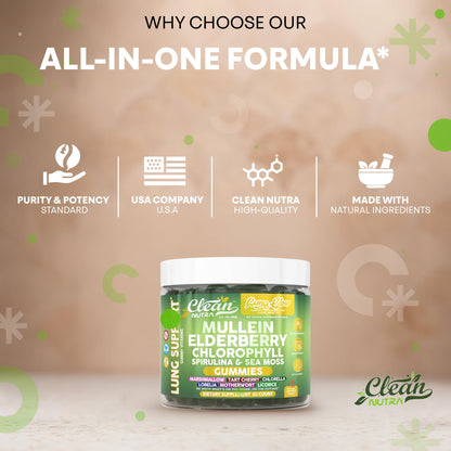 Clean Nutra Mullein Gummies for Lung Health – Elderberry, Sea Moss & Spirulina