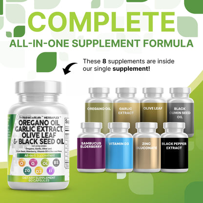 Oregano Oil Capsules with Black Seed, Garlic & Elderberry – Immune Support | Zinc & Vitamin D3