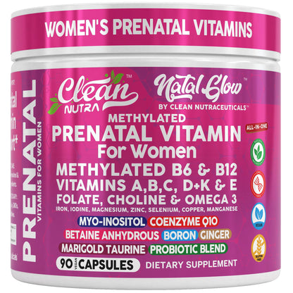 Clean Nutra Methylated Prenatal Vitamin for Women – Prenatal Vitamins with B6, B12, Folate & Omega-3