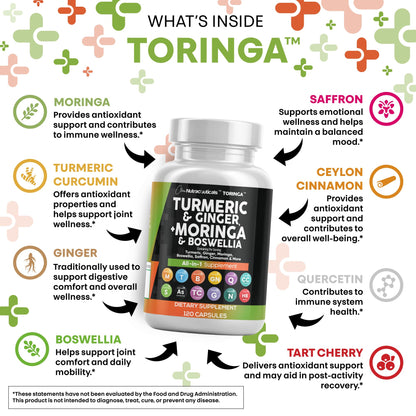 Clean Nutra All-in-One Turmeric Moringa Supplement Ginger Boswellia Saffron - 1Pack