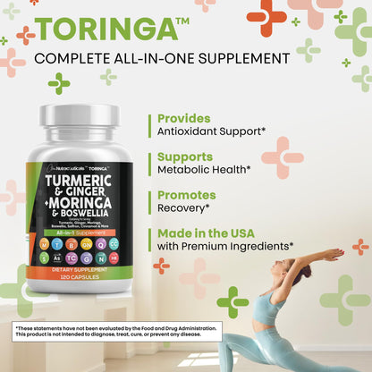 Clean Nutra All-in-One Turmeric Moringa Supplement Ginger Boswellia Saffron - 1Pack