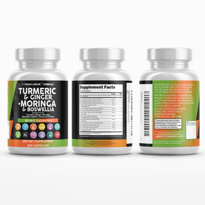 Clean Nutra All-in-One Turmeric Moringa Supplement Ginger Boswellia Saffron - 1Pack