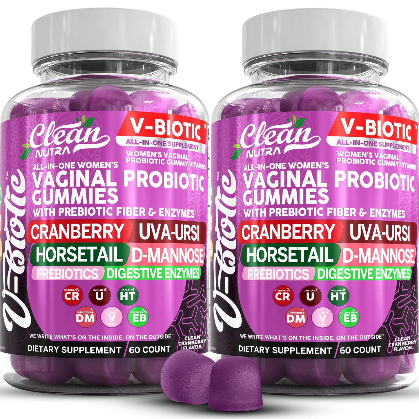 Clean Nutra Vbiotic Gummies – Cranberry, Horsetail, D-Mannose, UVA-Ursi, Probiotic & Enzyme Blend | 60 Count (2)