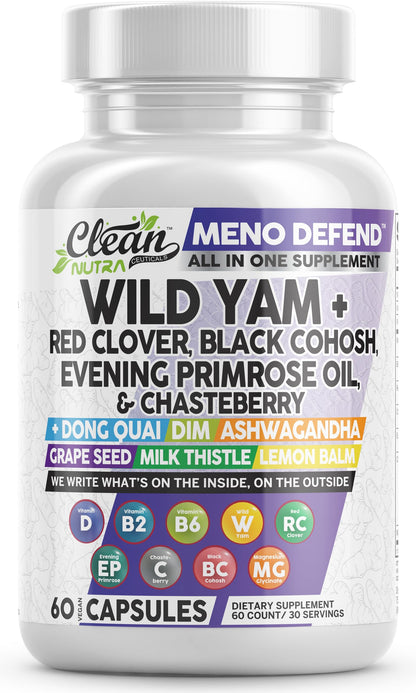 Clean Nutra Wild Yam Root Capsules for Women's Hormone Balance - Pre and Post Menopause Support