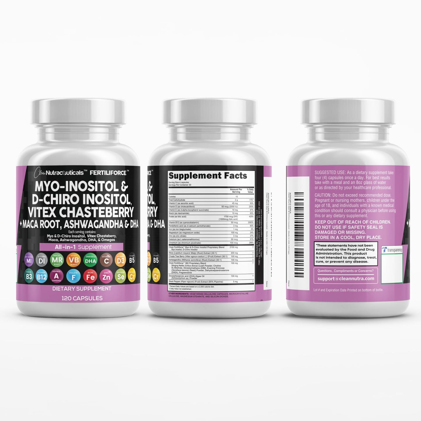 Clean Nutraceuticals Myo-Inositol & D-Chiro Inositol 2050mg Fertility Supplement 40:1 Ratio - Prenatal Vitamins