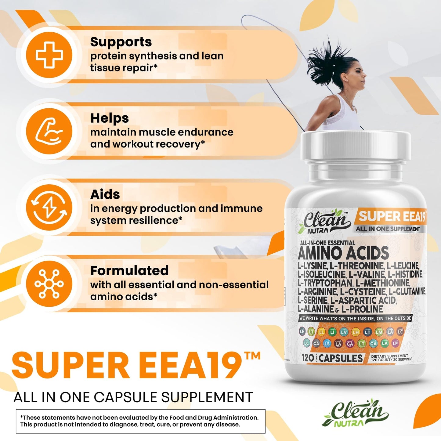 Clean Nutraceuticals Amino Acids Supplement – L-Lysine, L-Leucine & More