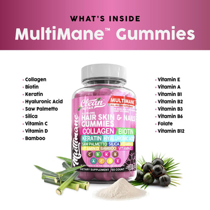 Clean Nutraceuticals Biotin Collagen Keratin Gummies | Hair, Skin & Nails Vitamins for Women