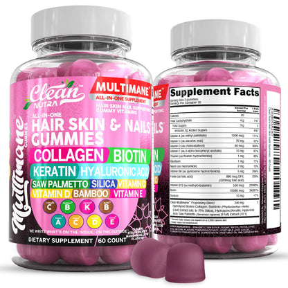 Clean Nutraceuticals Biotin Collagen Keratin Gummies | Hair, Skin & Nails Vitamins for Women