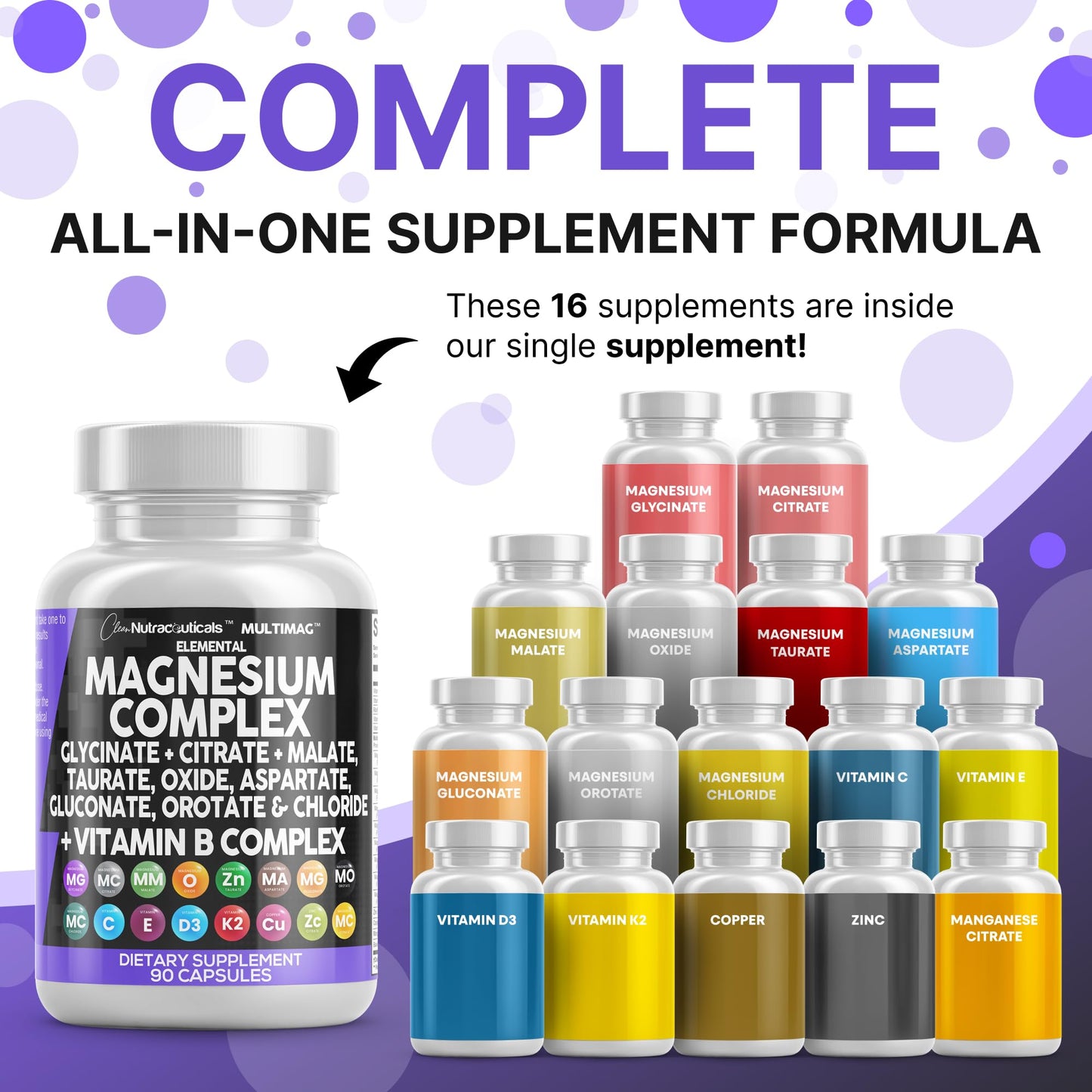 Clean Nutraceuticals MultiMag Magnesium Complex (9 Forms) with Zinc, Copper, Manganese & B Vitamins – 1 Pack