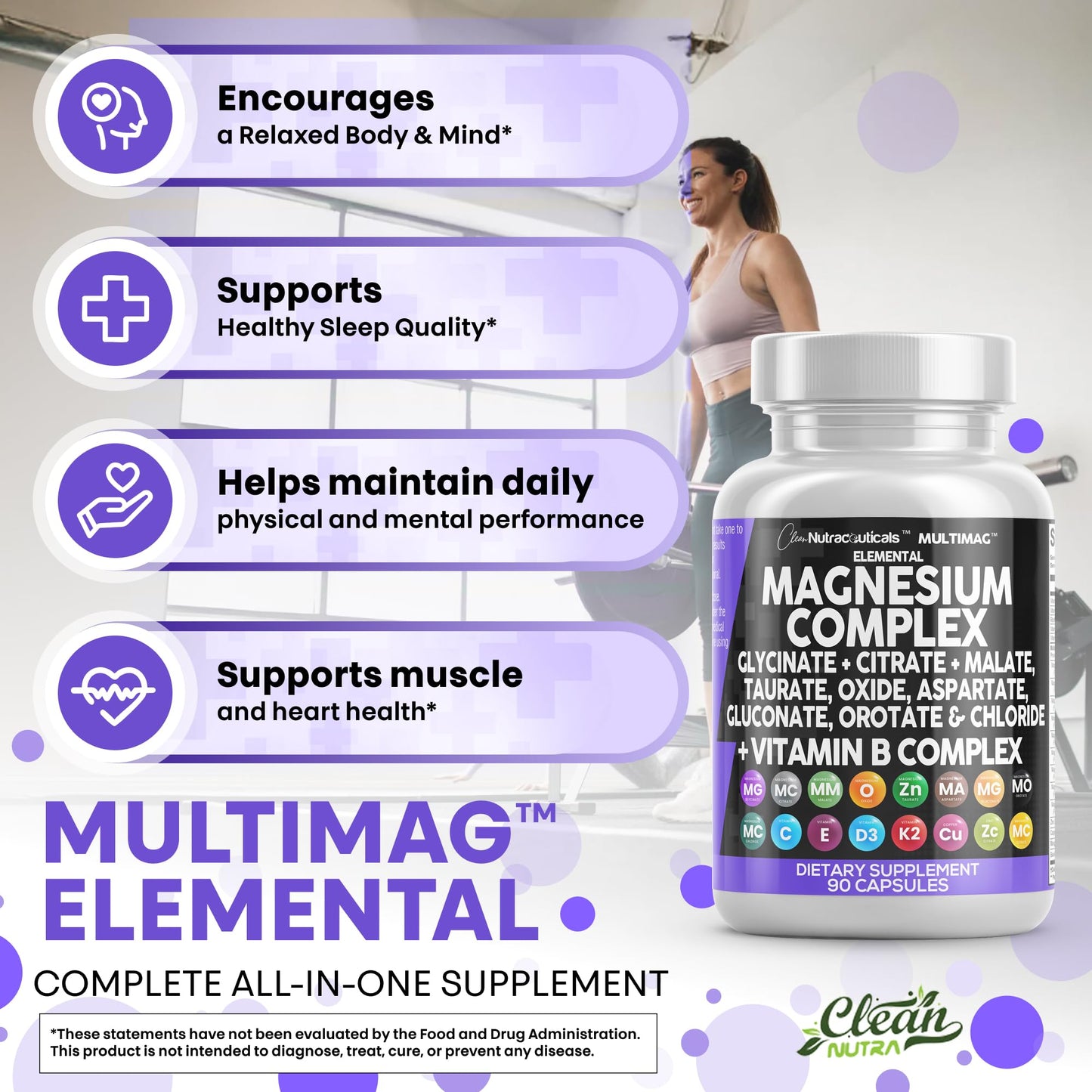 Clean Nutraceuticals MultiMag Magnesium Complex (9 Forms) with Zinc, Copper, Manganese & B Vitamins – 1 Pack