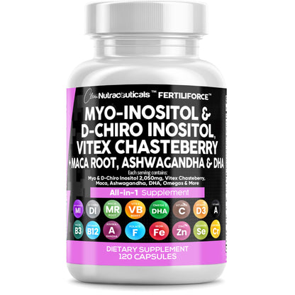 Clean Nutraceuticals Myo-Inositol & D-Chiro Inositol 2050mg Fertility Supplement 40:1 Ratio - Prenatal Vitamins