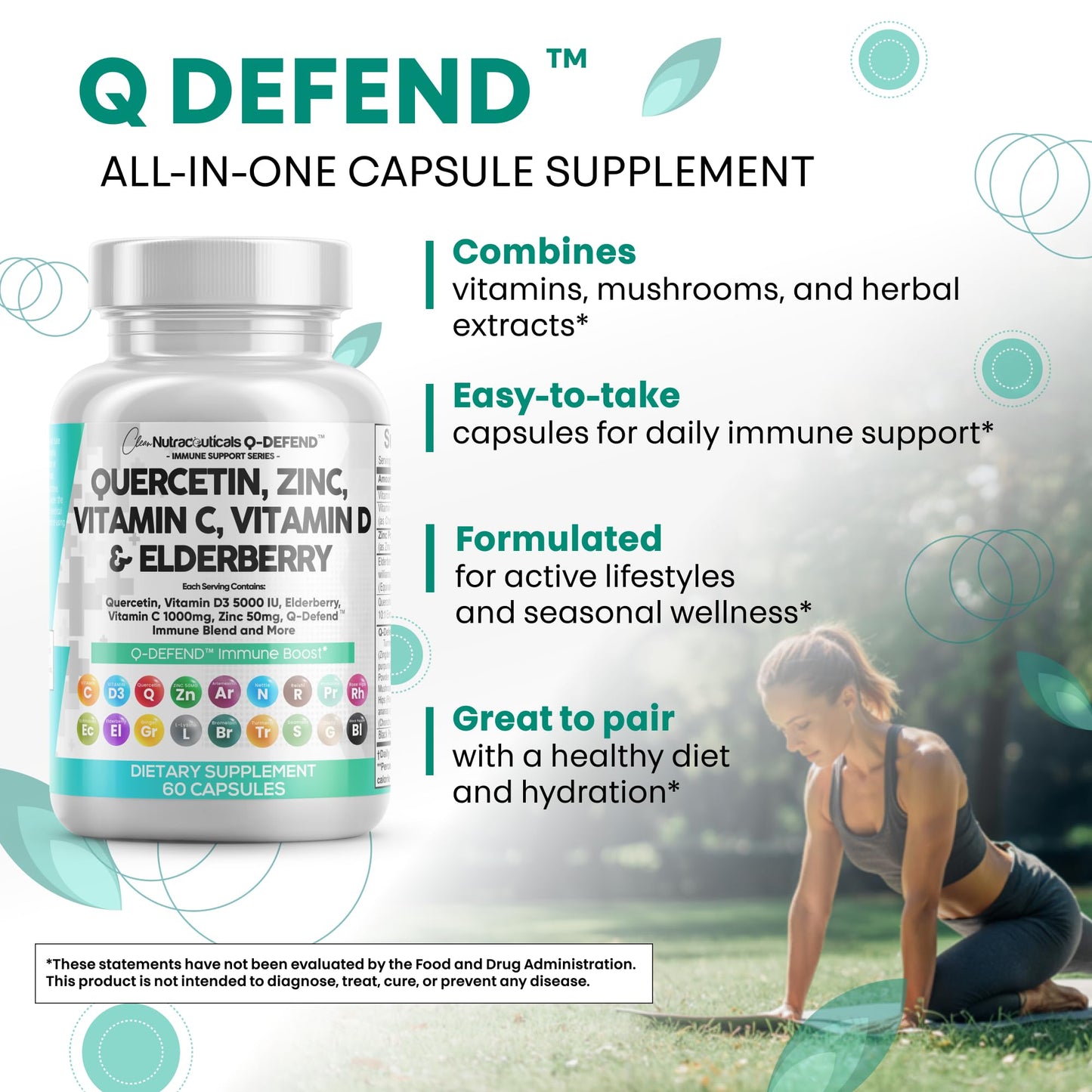 Clean Nutraceuticals Quercetin Zinc Vitamin C Vitamin D Bromelain Elderberry – Lung Immune Support for Adults