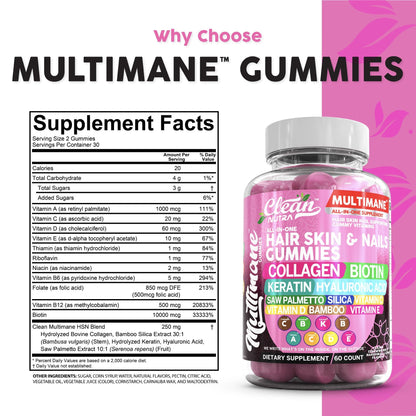 Clean Nutraceuticals Biotin Collagen Keratin Gummies | Hair, Skin & Nails Vitamins for Women