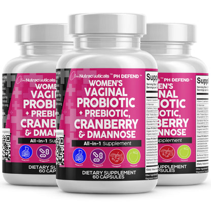Clean Nutraceuticals Vaginal Probiotics + Prebiotics 20B – Cranberry & D-Mannose Urinary Health, 3-Pack