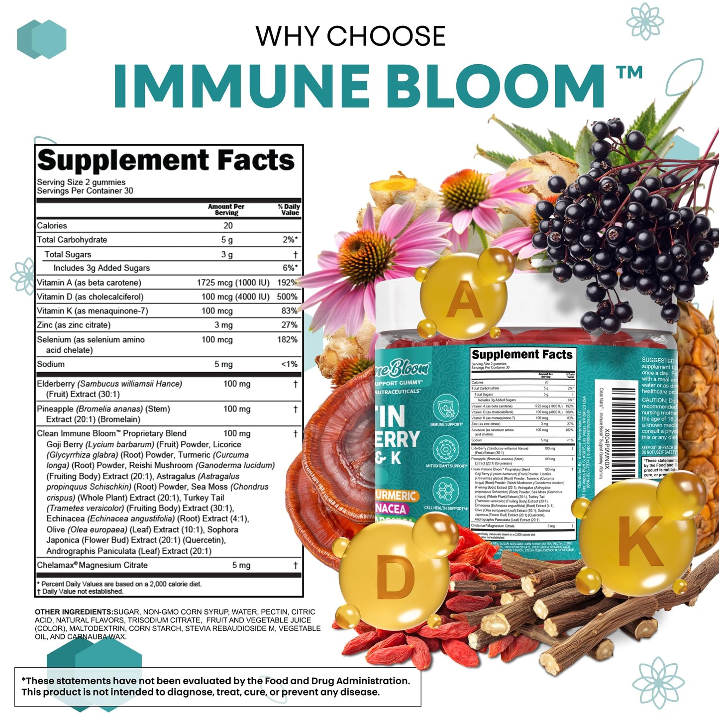 Clean Quercetin Elderberry Immune Gummies – Zinc, D3, K2, Sea Moss | Vegan Immunity Support