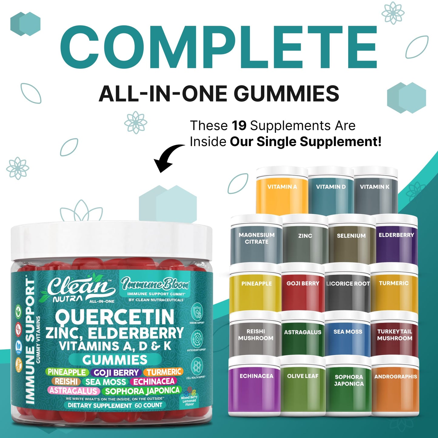 Clean Quercetin Elderberry Immune Gummies – Zinc, D3, K2, Sea Moss | Vegan Immunity Support