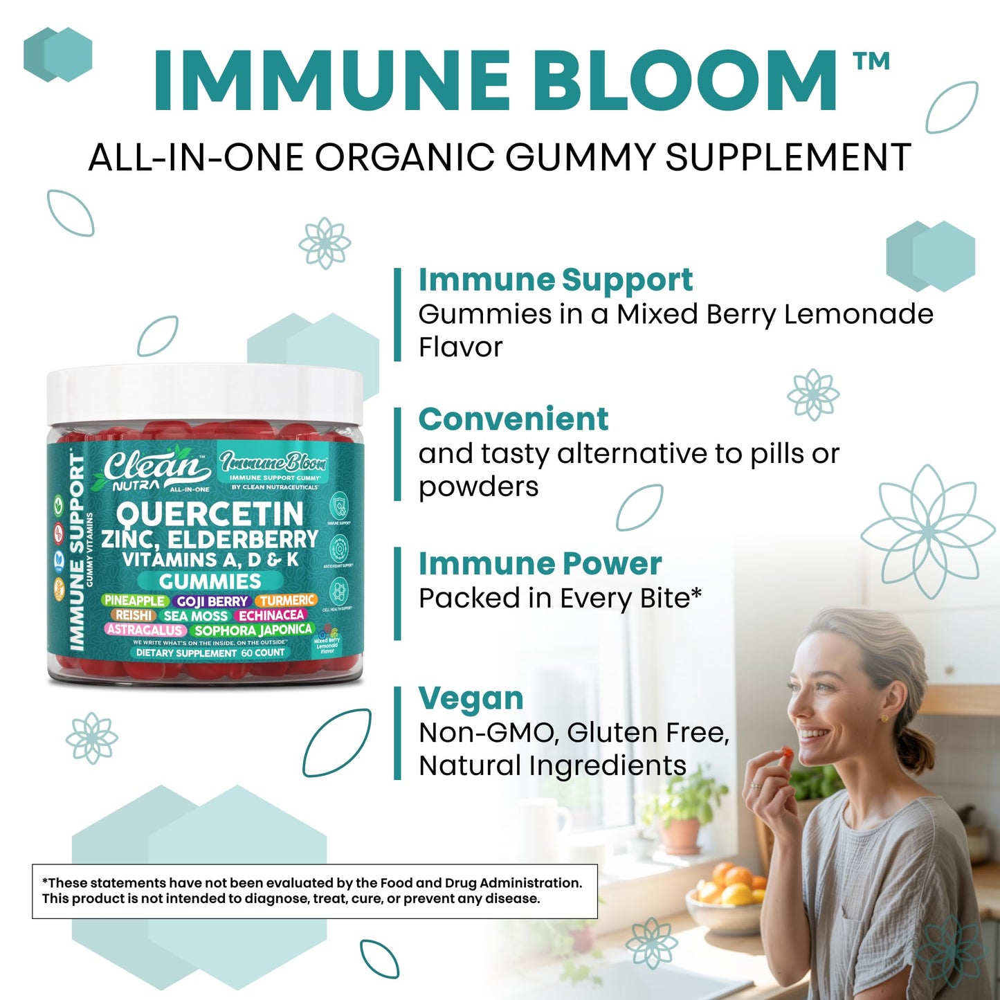 Clean Quercetin Elderberry Immune Gummies – Zinc, D3, K2, Sea Moss | Vegan Immunity Support