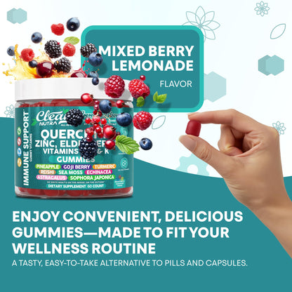 Clean Quercetin Elderberry Immune Gummies – Zinc, D3, K2, Sea Moss | Vegan Immunity Support