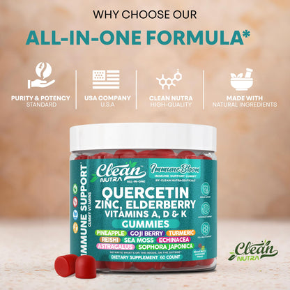 Clean Quercetin Elderberry Immune Gummies – Zinc, D3, K2, Sea Moss | Vegan Immunity Support