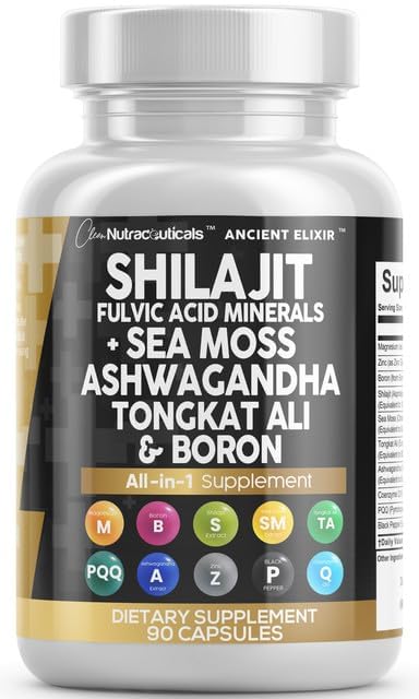 Clean Shilajit for Men with Sea Moss & Tongkat Ali | Fulvic Acid Capsules - 90 Count