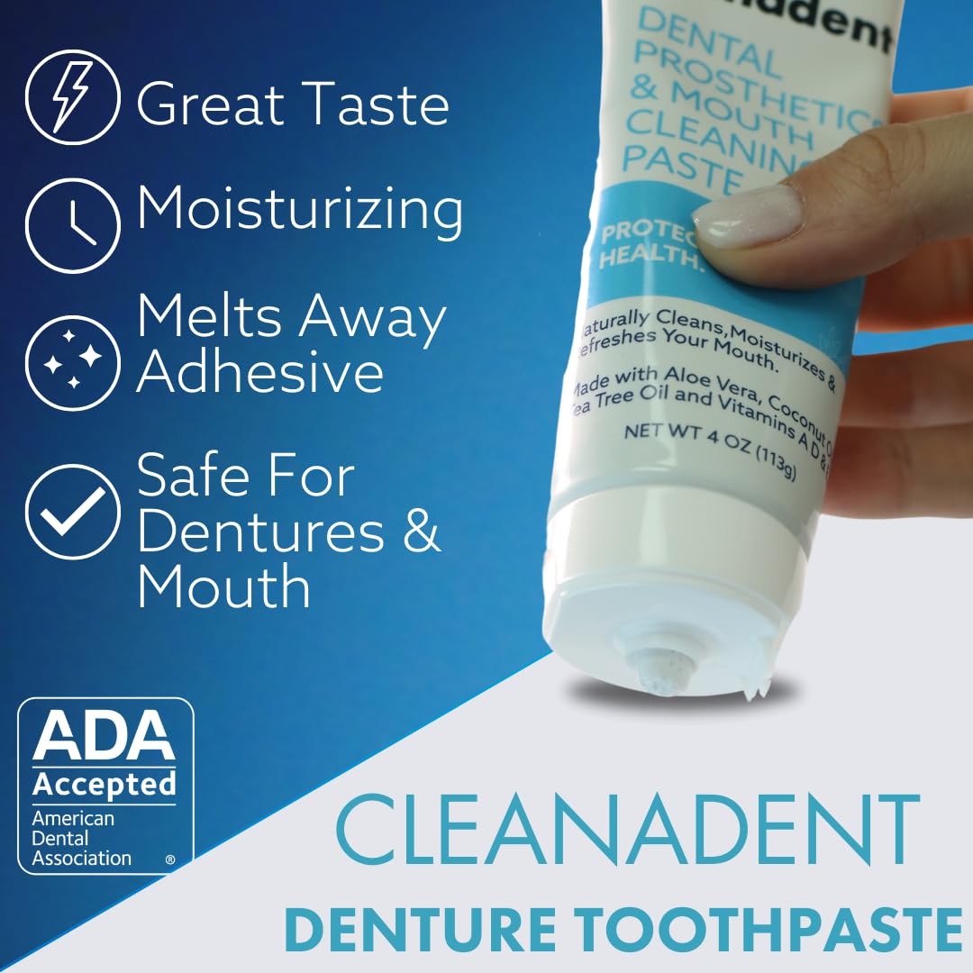Cleanadent Denture & Gum Toothpaste - ADA Accepted, All-Natural, 4 oz (2 Pack)