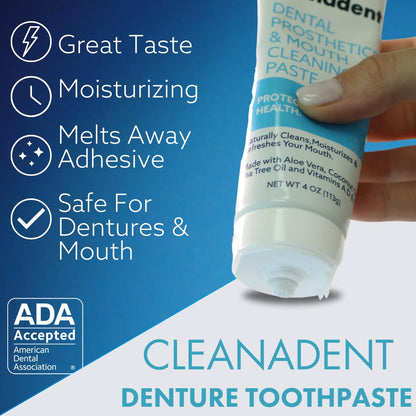 Cleanadent Denture & Gum Toothpaste - ADA Accepted, All-Natural, 4 oz (2 Pack)