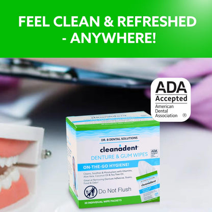 Dr. B Cleanadent Wipes – Denture Cleaning, Gum Refresh, 30 Count