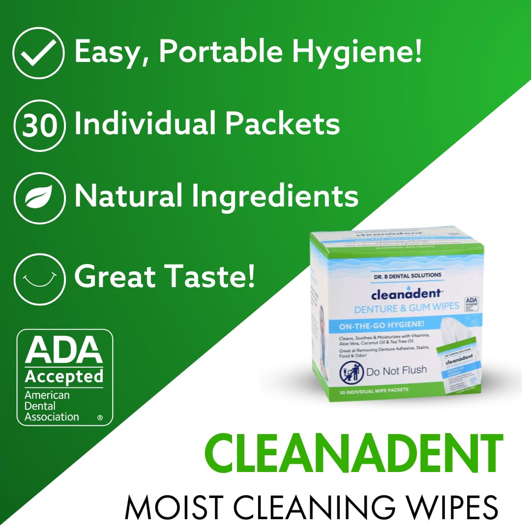 Dr. B Cleanadent Wipes – Denture Cleaning, Gum Refresh, 30 Count