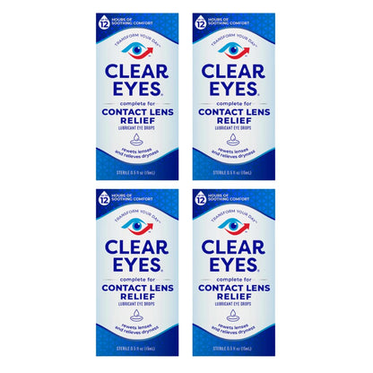 Clear Eyes Contact Lens Relief Soothing Eye Drops 0.50 oz – Pack of 4